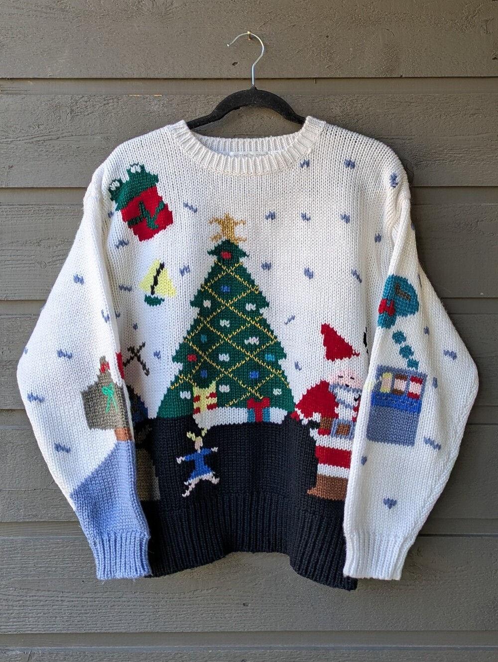 VTG 80s Kathryn Blair Handknit Holiday Christmas Tree 3D Knit Sweater